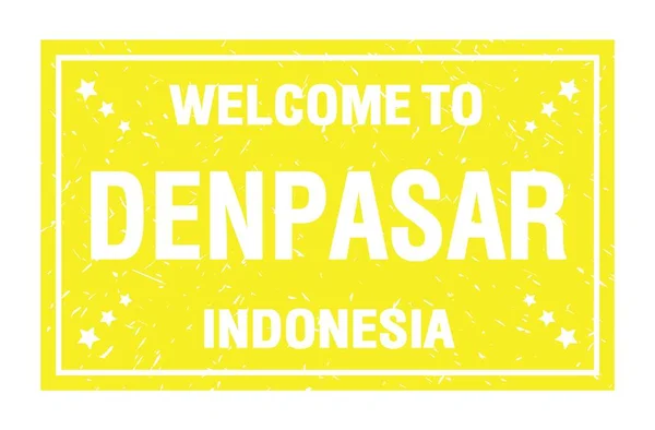 Welcome Denpasar Indonesia Napis Żółtym Prostokątnym Znaczku Flagowym — Zdjęcie stockowe