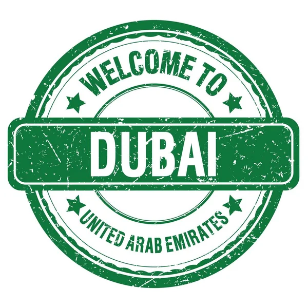 Bienvenue Dubai Émirats Arabes Unis Mots Écrits Sur Timbre Vert — Photo
