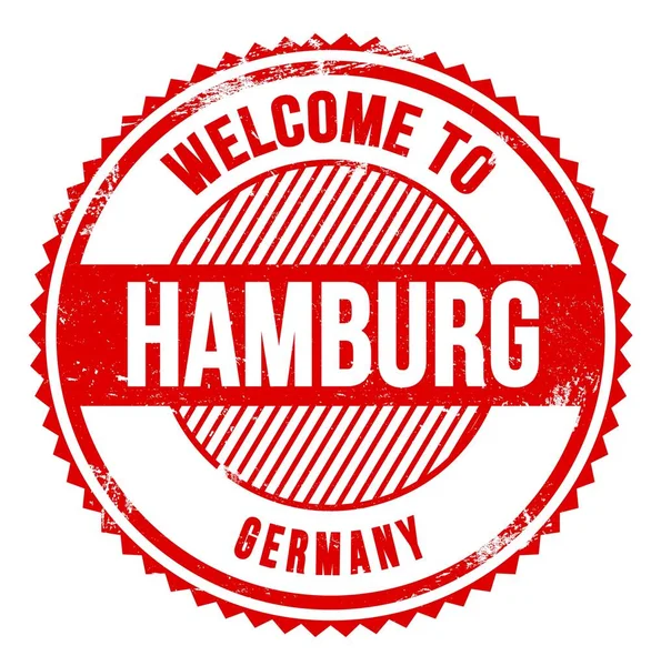 Bienvenue Hamburg Allemagne Mots Écrits Sur Timbre Zig Zag Rouge — Photo