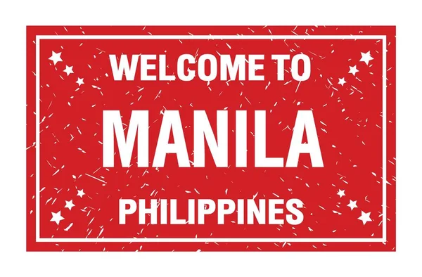 Bienvenue Manila Philippines Mots Écrits Sur Timbre Drapeau Rouge Rectangle — Photo