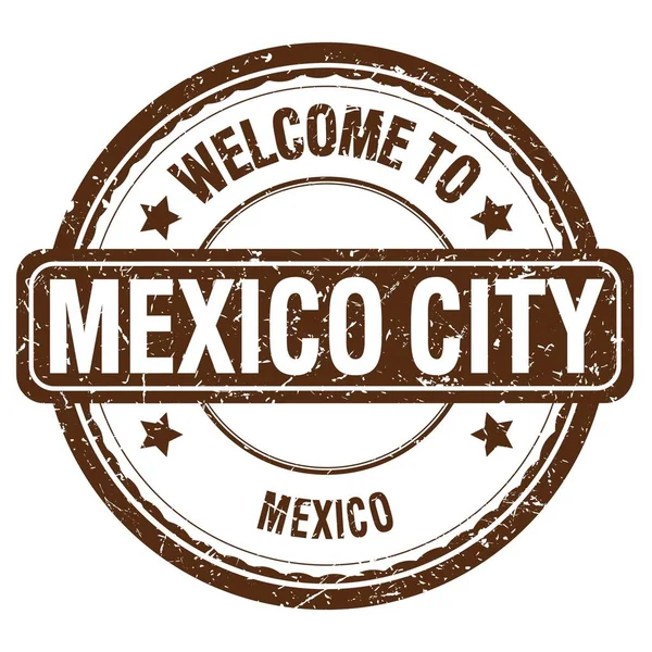欢迎来到墨西哥城 墨西哥城 写在褐色黑色邮票上的字 — 图库照片