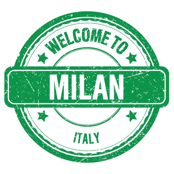 Bienvenido Milán Italia Palabras Escritas Verde Gruñón Sello — Foto de Stock