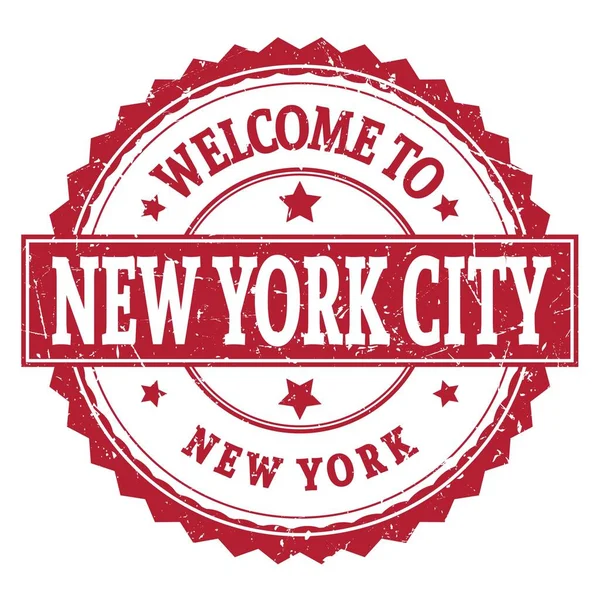 Willkommen New York City New York Worte Auf Roter Runder — Stockfoto