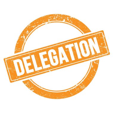 Turuncu grungy yuvarlak vintage damga üzerinde delegasyon metni.