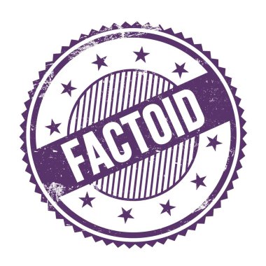 Mor indigo grungy zig zag kenarları yuvarlak pulu üzerine yazılmış FACTOID metin.