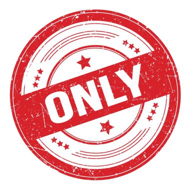 Sadece kırmızı yuvarlak grungy desen damgası üzerinde metin.