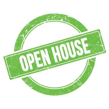 Yeşil grungy yuvarlak vintage pul üzerinde Açık Ev metni.