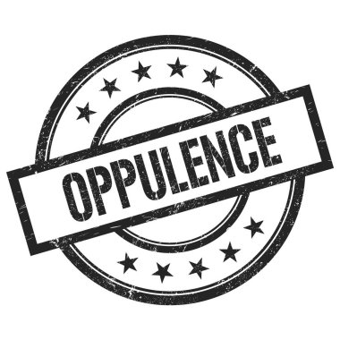 Siyah yuvarlak vintage kauçuk damga üzerine yazılmış OPPULENCE metni.