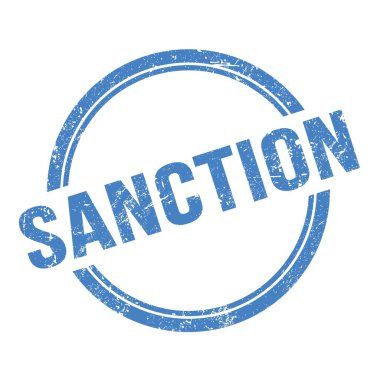 Mavi grungy vintage yuvarlak damgalı SANCTION metin.