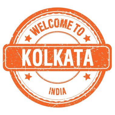 KOLKATA 'ya Hoşgeldiniz - Hindistan, turuncu grungy pulu üzerine yazılmış kelimeler