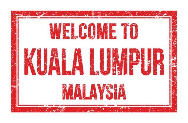 KUALA LUMPUR 'a Hoşgeldiniz - MALAYSIA, kırmızı dikdörtgen posta pulunda yazılı kelimeler