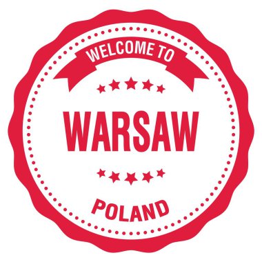 WARSİZ-POLAND 'a hoşgeldiniz, kırmızı yuvarlak rozet damgası üzerine yazılmış kelimeler