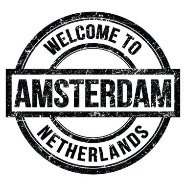 AMSTERDAM 'a Hoşgeldiniz - NETHERLANDS, siyah yuvarlak basit pulla yazılmış kelimeler