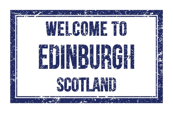 Καλώς Ήρθατε Στο Edinburgh Scotland Λέξεις Γραμμένες Μπλε Ορθογώνιο Ταχυδρομική — Φωτογραφία Αρχείου