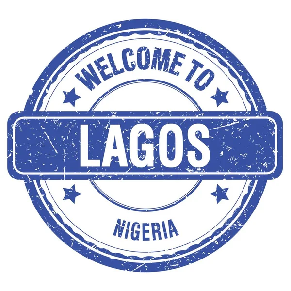 Welkom Naar Lagos Nigeria Woorden Geschreven Blauwe Grungy Stempel — Stockfoto