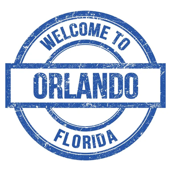 Willkommen Orlando Florida Worte Auf Hellblauer Runder Einfacher Briefmarke Geschrieben — Stockfoto