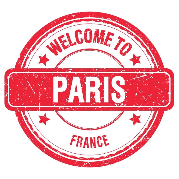 ようこそパリへ フランス ワードは 赤のグランジスタンプに書かれて — ストック写真