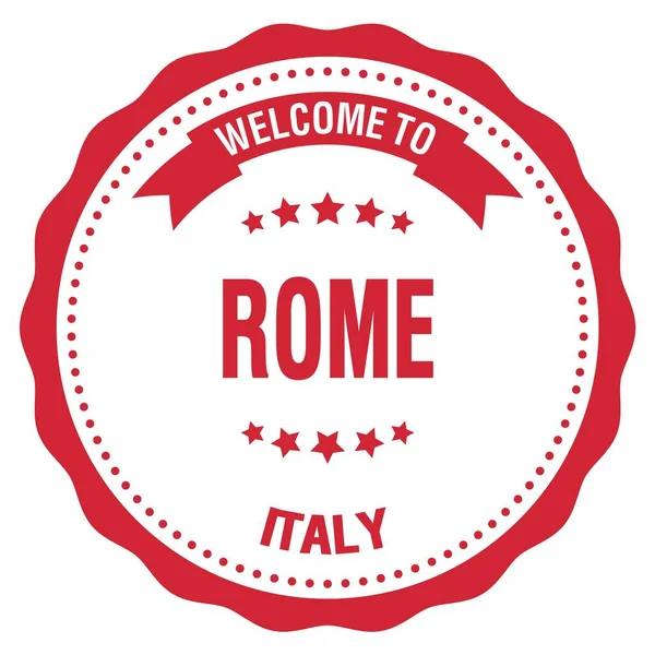 Välkommen Till Rome Italien Ord Skrivna Röd Rund Badge Stämpel — Stockfoto