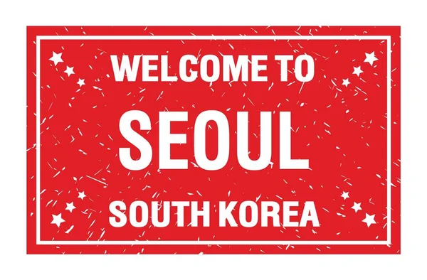 Bienvenidos Seúl Corea Del Sur Palabras Escritas Sello Rojo Bandera — Foto de Stock