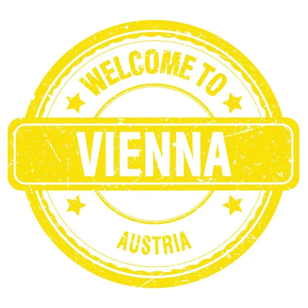 Welcome Vienna Austria Words Written Yellow Grungy Stamp — Stock Photo, Image