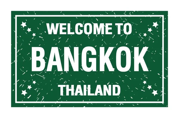 Welcome Bangkok Tajlandia Wyrazy Znaczku Zielonej Flagi Prostokąta — Zdjęcie stockowe