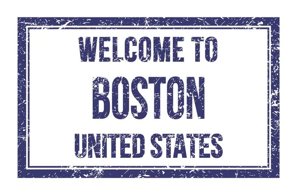 Üdvözli Boston Egyesült Államok Kék Téglalap Alakú Postai Bélyegzőre Írt — Stock Fotó