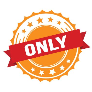 Kırmızı turuncu rozet damgasında sadece metin var..