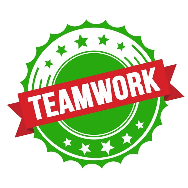 Teamwork Texte Sur Ruban Rouge Vert Tampon Insigne — Photo