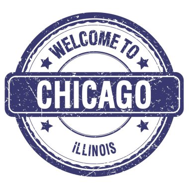 Chicago 'ya Hoş Geldiniz - Illinois, Mavi grungy pulu üzerine yazılmış kelimeler