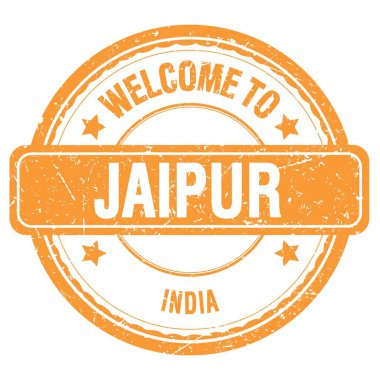 JAIPUR 'a Hoşgeldiniz - Hindistan, turuncu grungy pulu üzerine yazılmış kelimeler