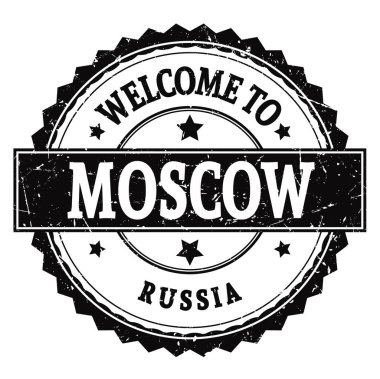 MOSCOW 'a Hoşgeldiniz - RUSSIA, siyah yuvarlak zig zag damgası üzerine yazılmış kelimeler