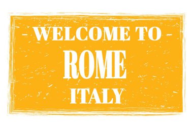 Roma 'ya Hoş Geldiniz - İtalya, sarı dikdörtgen posta puluna yazılmış kelimeler