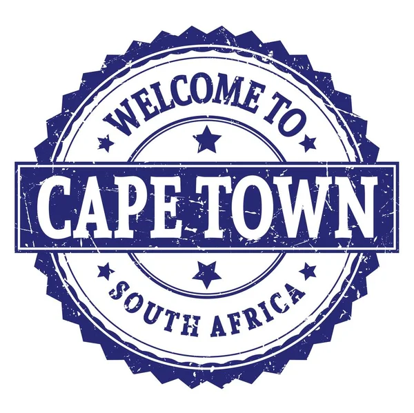 欢迎来到Cape Town South Africa Words Written Blue Zig Zag Stamp — 图库照片