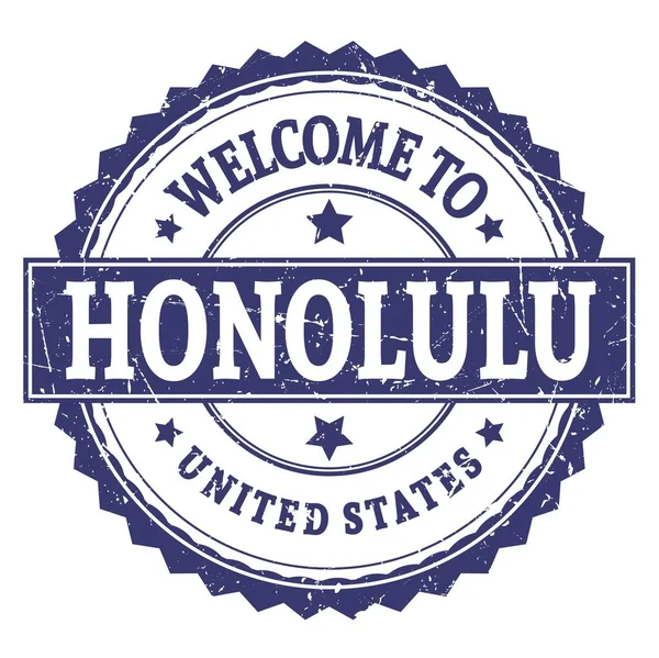 Välkommen Till Honolulu Förenade Staterna Ord Skrivna Blå Rund Sicksackstämpel — Stockfoto