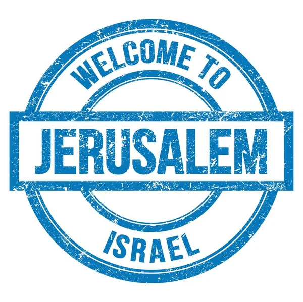 Welcome Jerusalem Israel Words Written Light Blue Simple Stamp — Stock Photo, Image