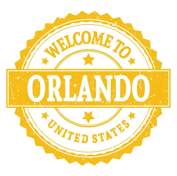 Vítejte Orlanda Spojené Státy Slova Napsaná Žlutém Kulatém Klikatém Razítku — Stock fotografie