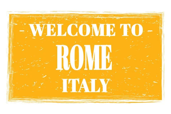 Bienvenidos Roma Italia Palabras Escritas Sello Postal Rectángulo Amarillo — Foto de Stock