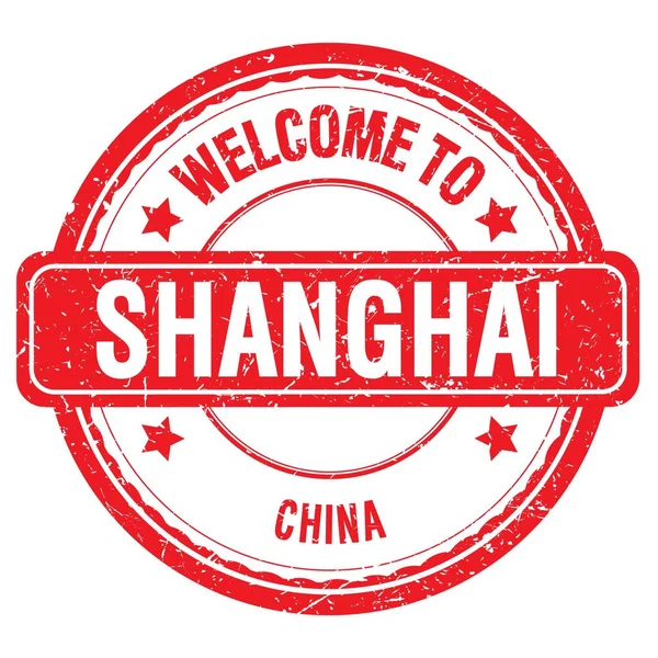 Welcome Shanghai China Slova Napsaná Červeném Grungy Razítku — Stock fotografie