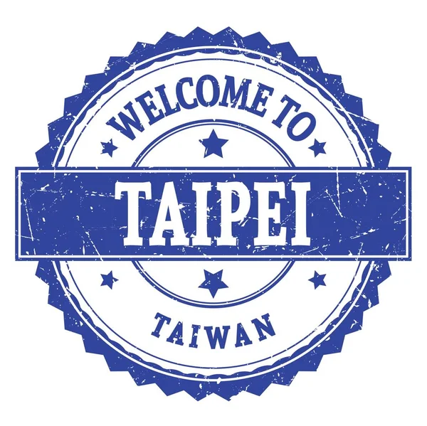 Bienvenidos Taipei Taiwan Palabras Escritas Azul Redondo Zig Zag Sello — Foto de Stock