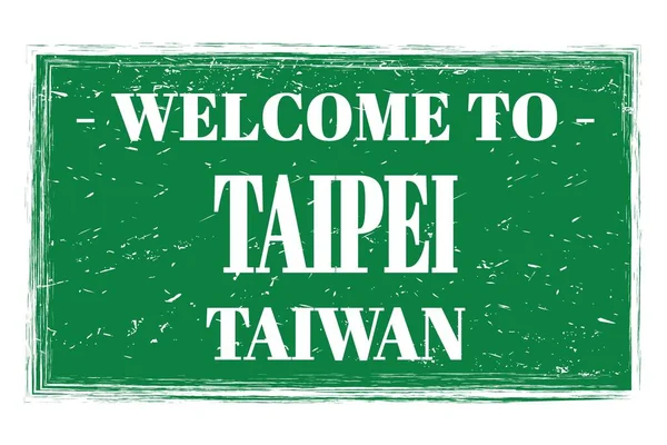 Bienvenidos Taipei Taiwan Palabras Escritas Verde Rectángulo Sello Postal — Foto de Stock