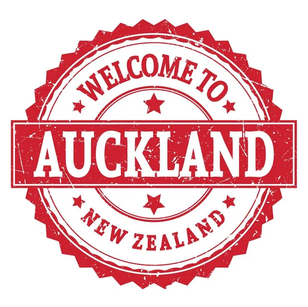 Welcome Auckland Nowa Zealandia Napis Czerwonym Okrągłym Znaczku Zygzakowym — Zdjęcie stockowe