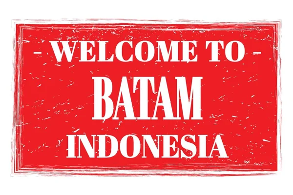 欢迎来到Batam Indonesia 文字写在红色矩形邮票上 — 图库照片