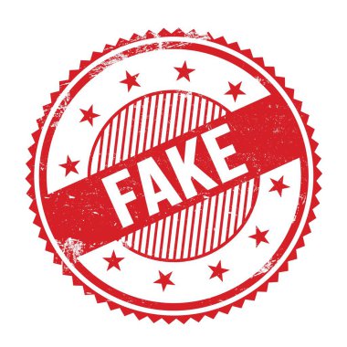 Kırmızı grungy zig zag kenarları yuvarlak damgalı sahte metin.