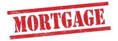 Kırmızı grungy vintage kauçuk damga üzerinde mortGage metni.