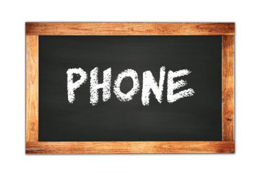 Siyah ahşap çerçeve okul tahtasına yazılmış PHone metni.
