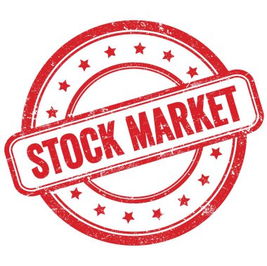 STOCK MARKET 'in kırmızı, eski, pasaklı, yuvarlak, lastik damga üzerine metni.