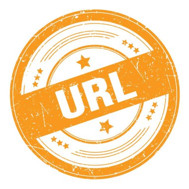 Turuncu yuvarlak grungy desen damgalı URL metni.