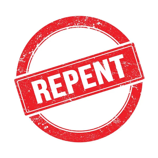 Repent Text Röd Grungy Runda Vintage Stämpel — Stockfoto