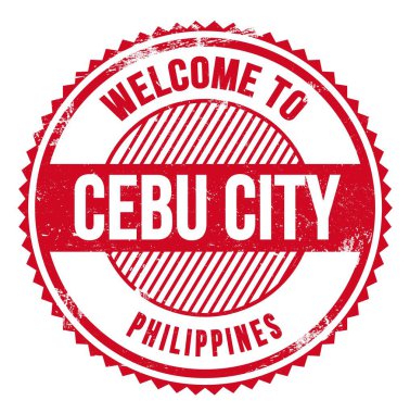 CEBU CITY 'e Hoşgeldiniz - FİLİPİNLER, kırmızı zig zag damgası üzerine yazılmış kelimeler