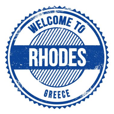 RHODES 'a Hoşgeldiniz - GREECE, hafif bue zig zag damgası üzerine yazılmış kelimeler